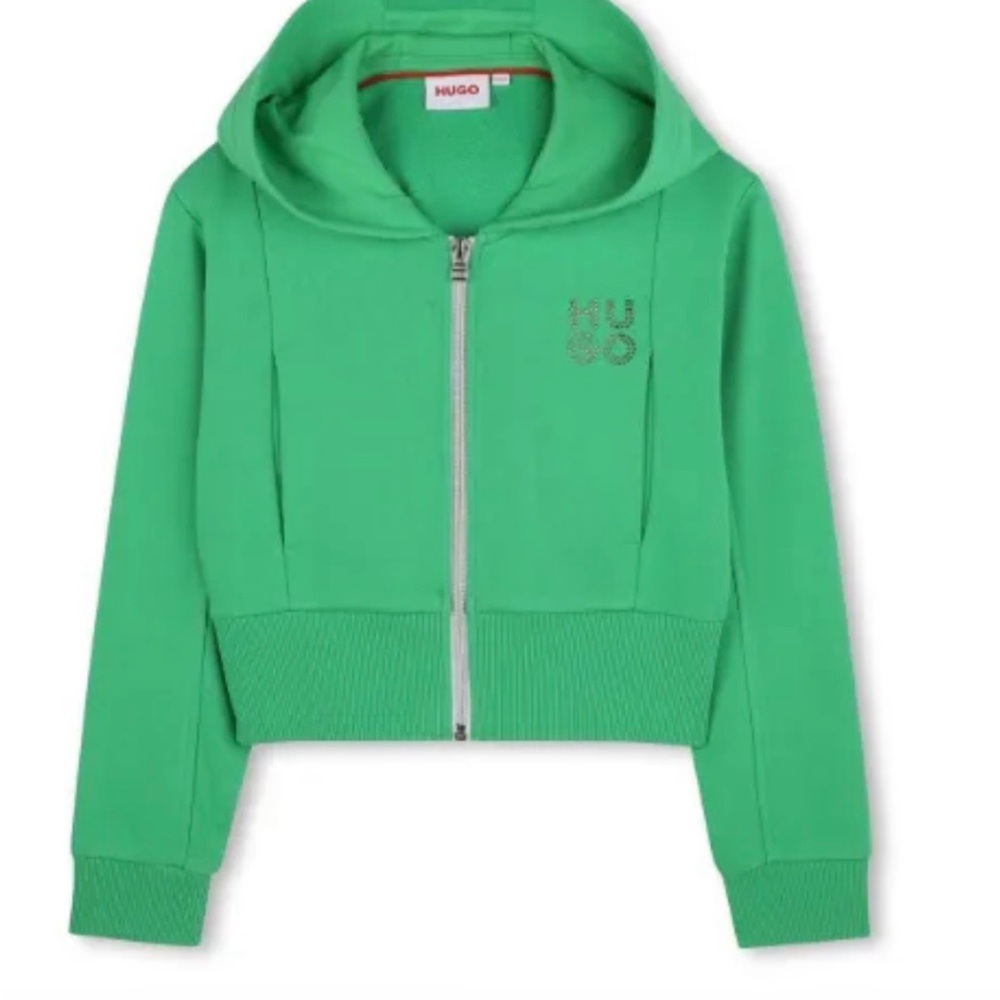 HUGO Kids Green Zip-Up Hoodie with Logo